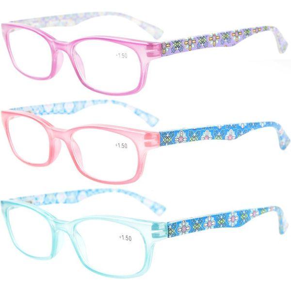 Eyekepper Reading Glasses 3 Pack With Purple, Pink, Blue Style Look Crystal Clear Vision comfort Spring Arms Include Case Cloth +1.5 0
