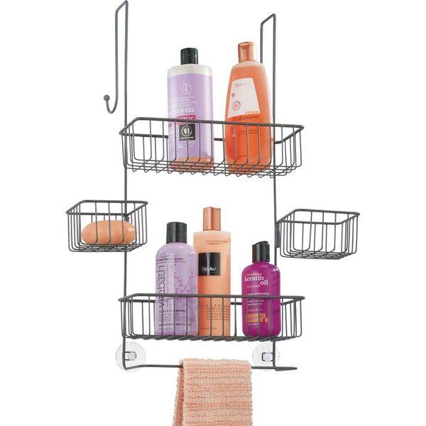 mDesign Over Door Shower Caddy - Essential Shower Accessories - Hanging Shower Basket for Soap, Conditioner, Shampoo, and Much More - Graphite