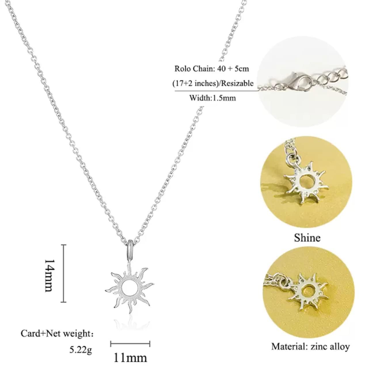 HNTR Radiant Dawn Silver Sun Necklace - Exquisite Silver Plated Sun Pendant Necklace 1