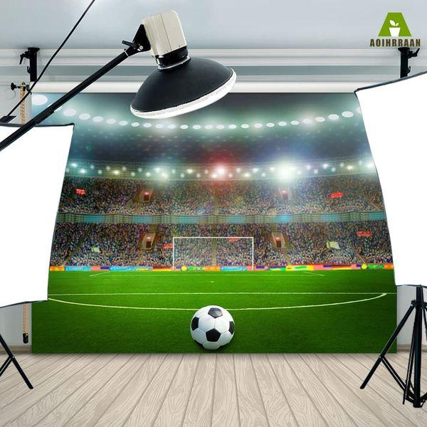 Aoihrraan 3,5x2,5m Football Field Backdrop Soccer Court Match Spotlights Stadium Game Photography Background Sports Theme Party Decor Banner Boys Birthday Video Shoots Portrait Photo Studio Props 3