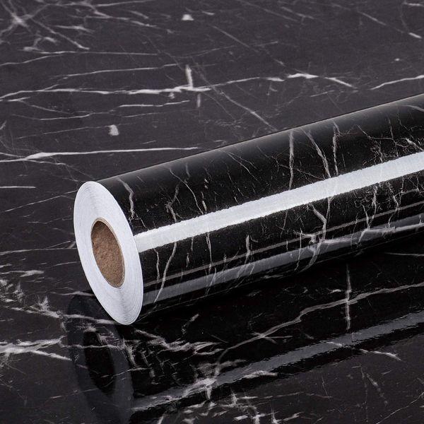 VEELIKE Black Marble Contact Paper Counter Top Covers Peel and Stick Wallpaper Waterproof Removable Wall Paper Self Adhesive Film for Kitchen Countertops Cabinet Locker Cupboard (40cm x 1800cm)