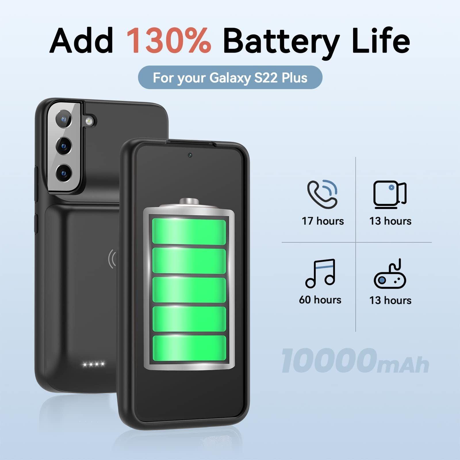 NEWDERY Battery Case for Samsung Galaxy S22 Plus,10000 mAh Rechargeable Extended Battery Pack Case For Samsung Galaxy S22+ (6.6 inch), Supports 18W QC and Qi Wireless Charging Black 3