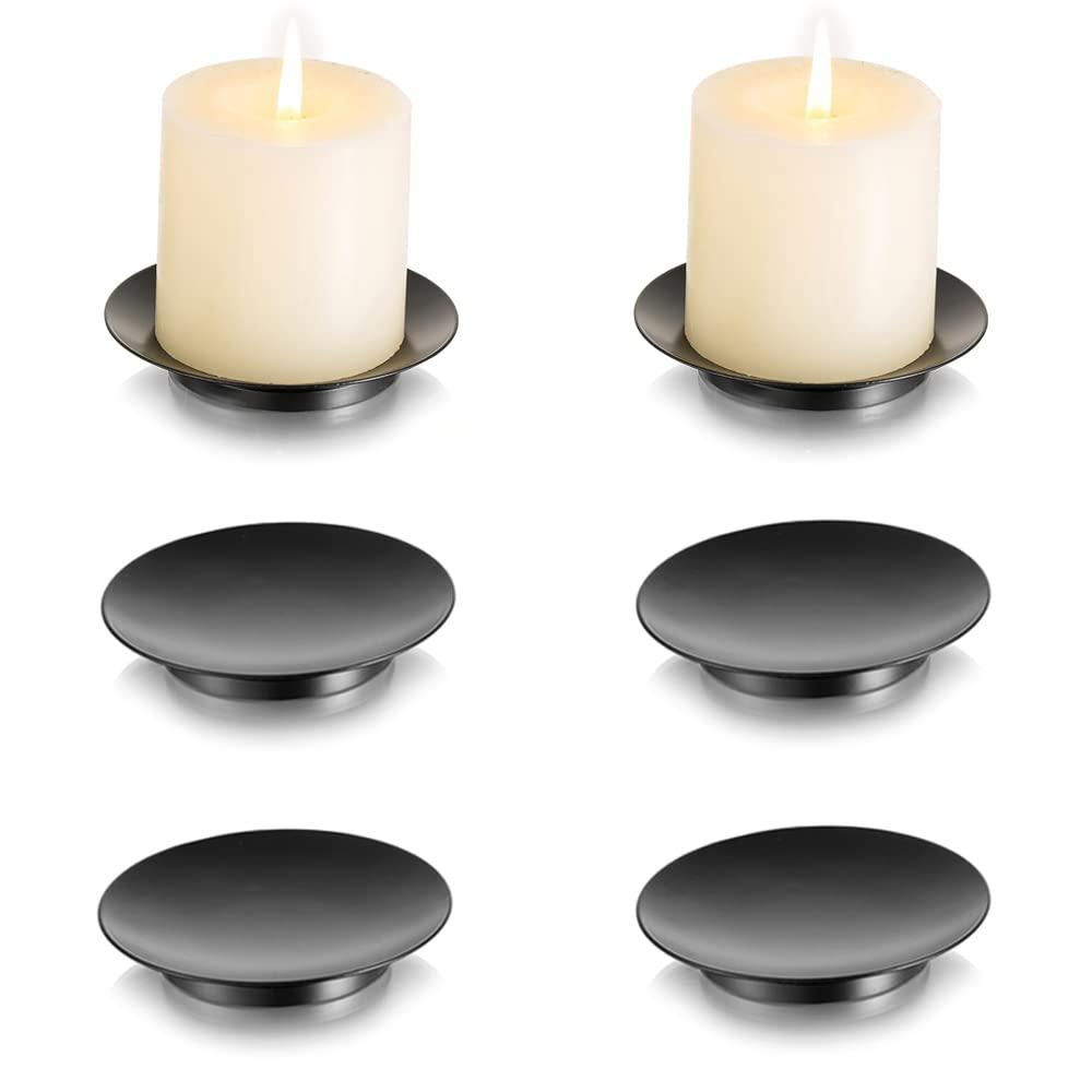 Candle Plate Holder Candle Tray - 11cm Round Iron Plate Black Candle Holders for Pillar Candles Set of 6 Pedestal Candle Stand Inweder Christmas Candle Dish for LED & Wax Candles Halloween Home Decor