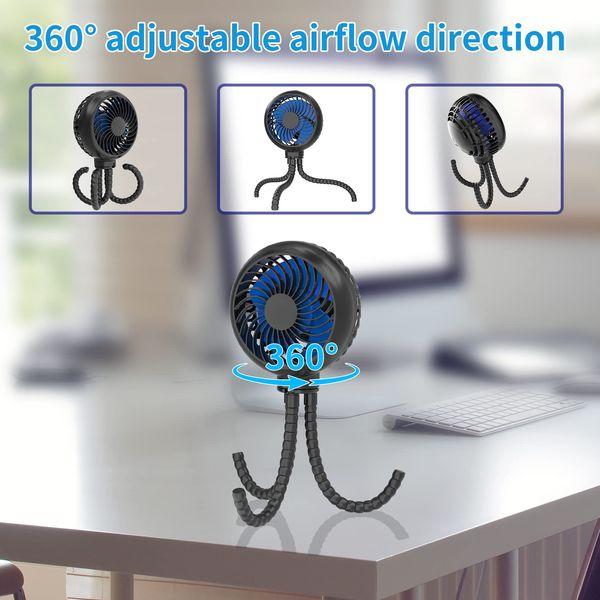 HandFun [2023 Upgraded] 5000mAh Stroller Fan, 5-26 Hours Long Last Stroller Fan Flexible Tripod Clip on for Baby, 360°Rotation Portable Rechargeable Fan for Car Seat Crib Bike Treadmill Peloton 4