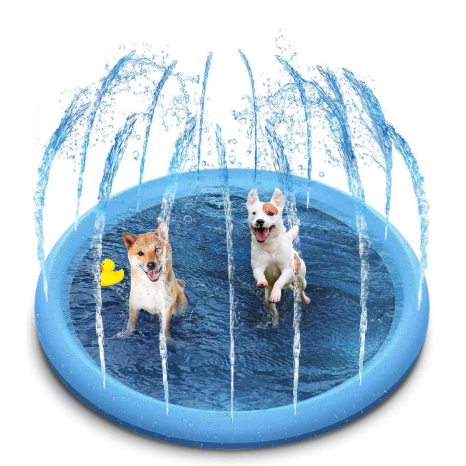 Dog Pool,Paddling Pool for Pets,39" Foldable Sprinkle and Splash Water Play Mat,for Puppy Small dogs Cats and Kids