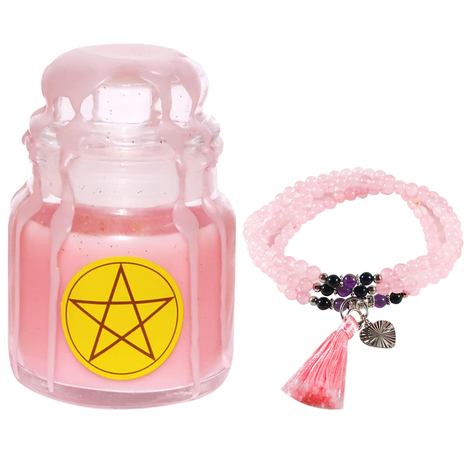 Soulnioi Candle Scented Candle | Magic Scented Candle Small Glass Jar Candle Fragranced for Home| Up to 15 Hours Burn Time | with 1pc Fringe Circle Onyx Rose Quartz Multilayer Bracelet 0