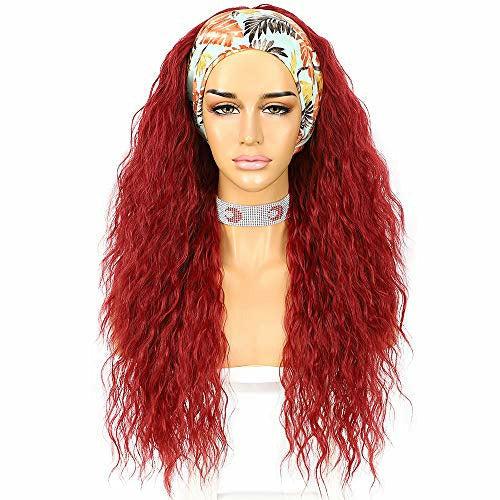Sapphirewigs Curly Headband Wig Long Red Synthetic Wig Loose Water Wave Headband Wigs for Women Glueless 150% Density 26inch 0