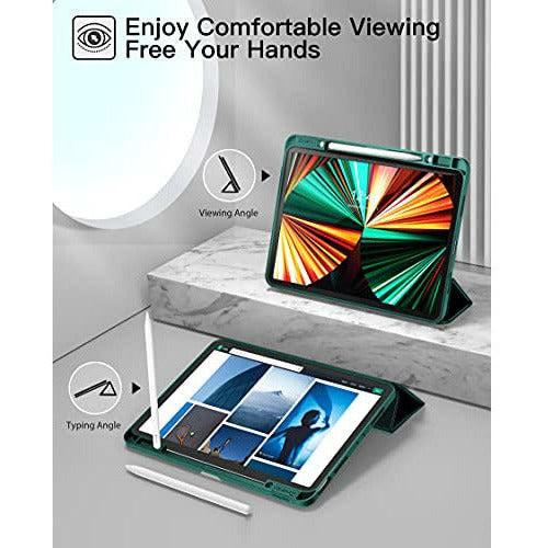 ZtotopCases for New iPad Pro 12.9 Inch Case 2021 5th Generation with Pencil Holder, [Auto Sleep/Wake+Full Body Protection] Soft TPU Back Cover for iPad 12.9" 5th Gen, Ink Green 2