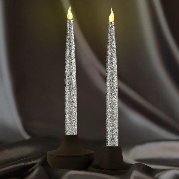 Furora LIGHTING Silver LED Flameless Taper Candles, Window Candles, Candle Lights, Long Candles, Battery Powered Candles, Electric Candles with 6 Hour Timer Function - Silver 11.5", Pack of 12 1