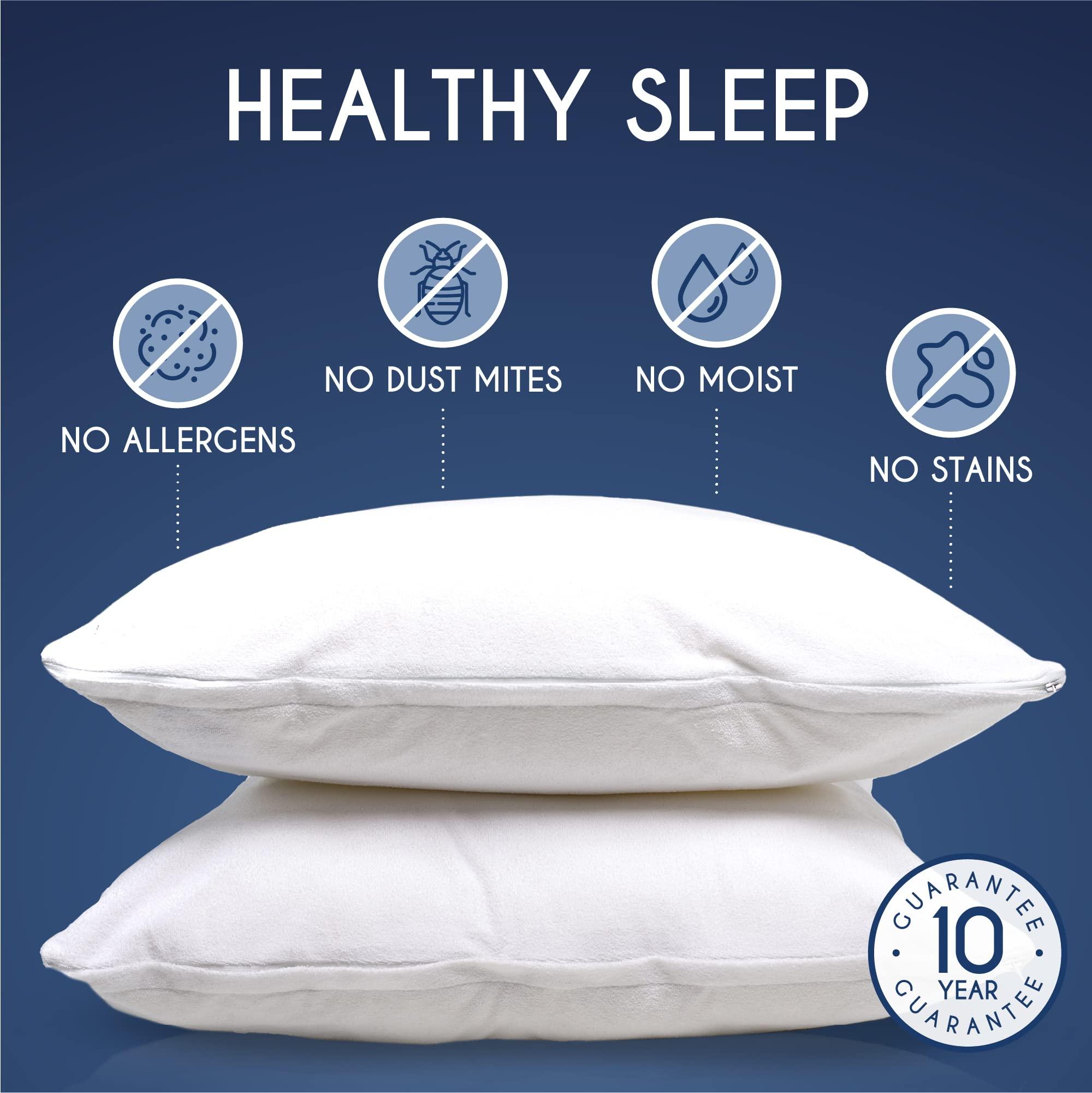 Dreamzie - Pack of 2 Pillow Protector Waterproof with Zipper - For Pillows 40 x 70 cm - White Cotton Outer Cover Oeko Tex® - Breathable, Hypoallergenic, Anti-Dust Mite, Anti-Bacterial 2