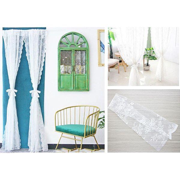 Aspthoyu White Net Curtains 2 Pcs Patterned Voile Curtains Lace Curtain for Windows, Curtain Panels with 2 Ties for Decorate Home Garden Party Wedding, W150cm x H180cm 3