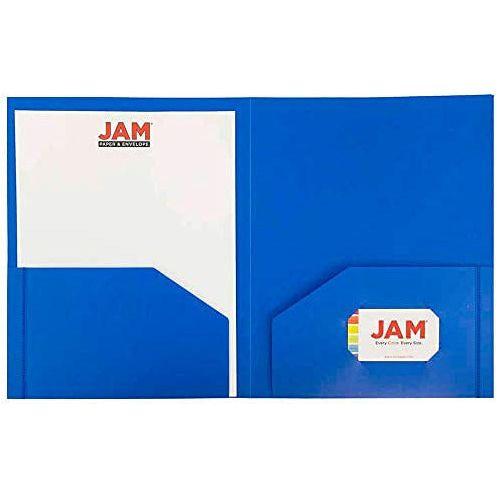 JAM PAPER Heavy Duty Plastic 2 Pocket School Folders - Blue - 6/Pack 3