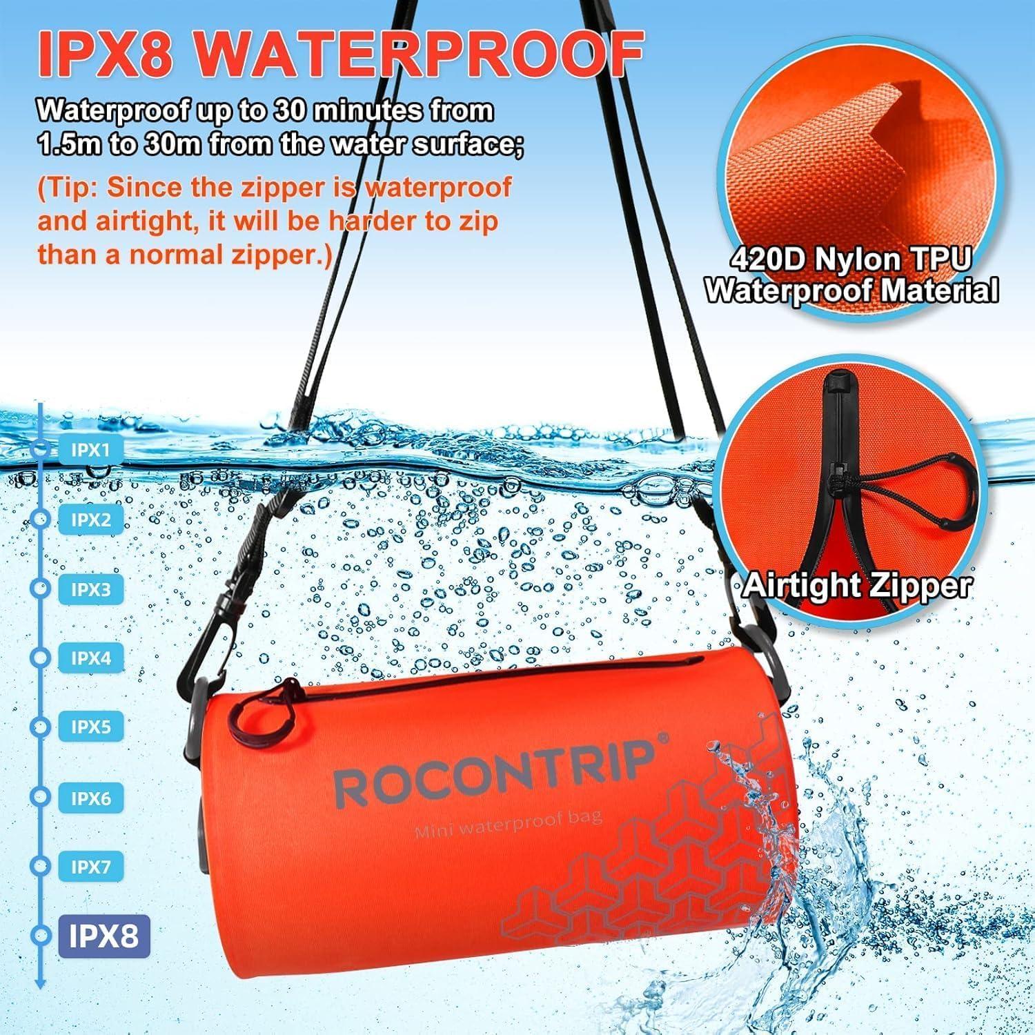 ROCONTRIP Crossbody Waterproof Bag IPX8 Waterproof Dry Bag with Airtight Zipper Ultra Light Waterproof Beach Bag with 420D TPU Dry Sacks for Swimming Kayaking Camping Boating Rafting Fishing 1