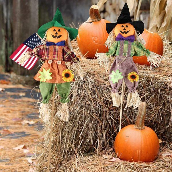 IFOYO 2 Pack Fall Harvest Scarecrow Decor, Pumpkin Halloween Decorations 23.6 Inch Medium Scarecrow Halloween Decoration for Garden, Home, Yard, Porch, Thanksgiving Decor 4
