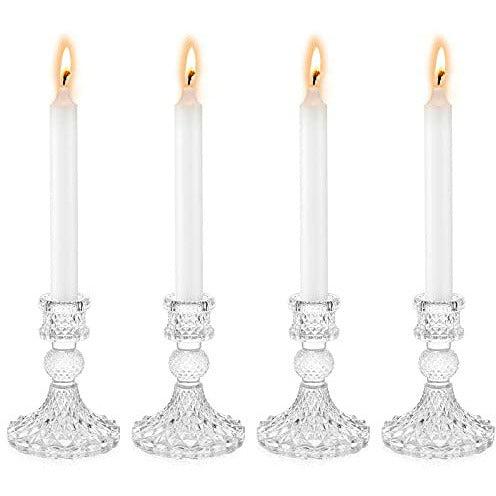 Sziqiqi Glass Candlestick Holders Set of 4, Clear Glass Taper Candle Holder, Elegant Crystal Candle Holders for Table Centrepieces for Dining Living Room Wedding Party