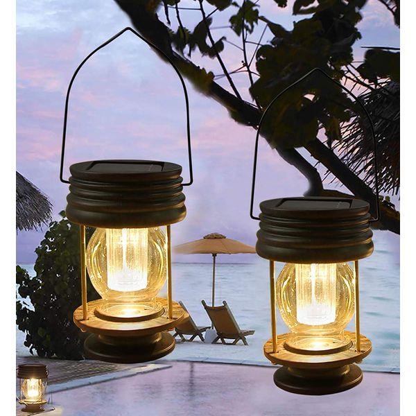 Solar Hanging Lanterns 2 Pack Outdoor Garden Table Lamp Led Vintage Hanging Solar Lights with Handle for Pathway Yard Patio Decor Tree Beach Pavilion Lightsï¼Warm Lightï¼ 0