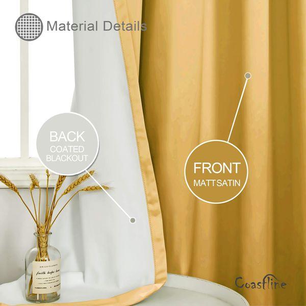 Matt Satin 100% Thermal Blackout Ochre Yellow Eyelet Curtain Extra Wide Floor Window Treatment Drapes 2 panels for Bedroom, Livingroom, Kids Nursery Room W90 x L90 inch Satin Curtains (Ochre, 90x90") 3