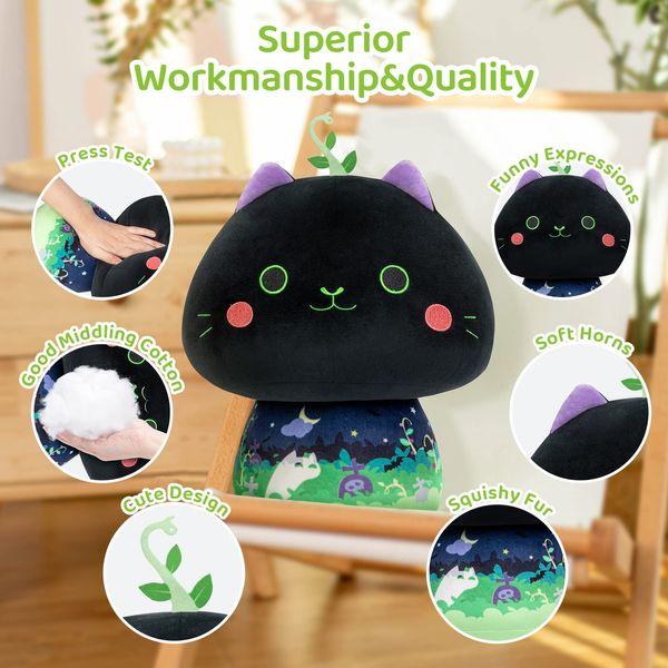 Mewaii 14'' Soft mint cat Mushroom Stuffed Animal Plush Pillow Squishy Toy - Black 1