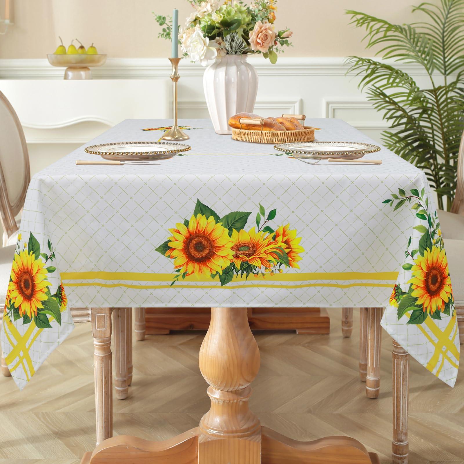 Arquiel Spring Summer Tablecloth, Retangle Sunflower Tablecloth Waterproof, Stain Resistant Cloth Table Cover for Party Picnic Dinner Décor(152x213cm) 3