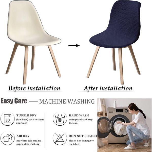 JUNZHE Shell Chair Covers Retro Chair Slipcovers Stretch Spandex Printing Lounge Corner Chair Protector for Dining Kitchen Party Banquet Club Home Decor (Navy Blue, Set of 6) 4
