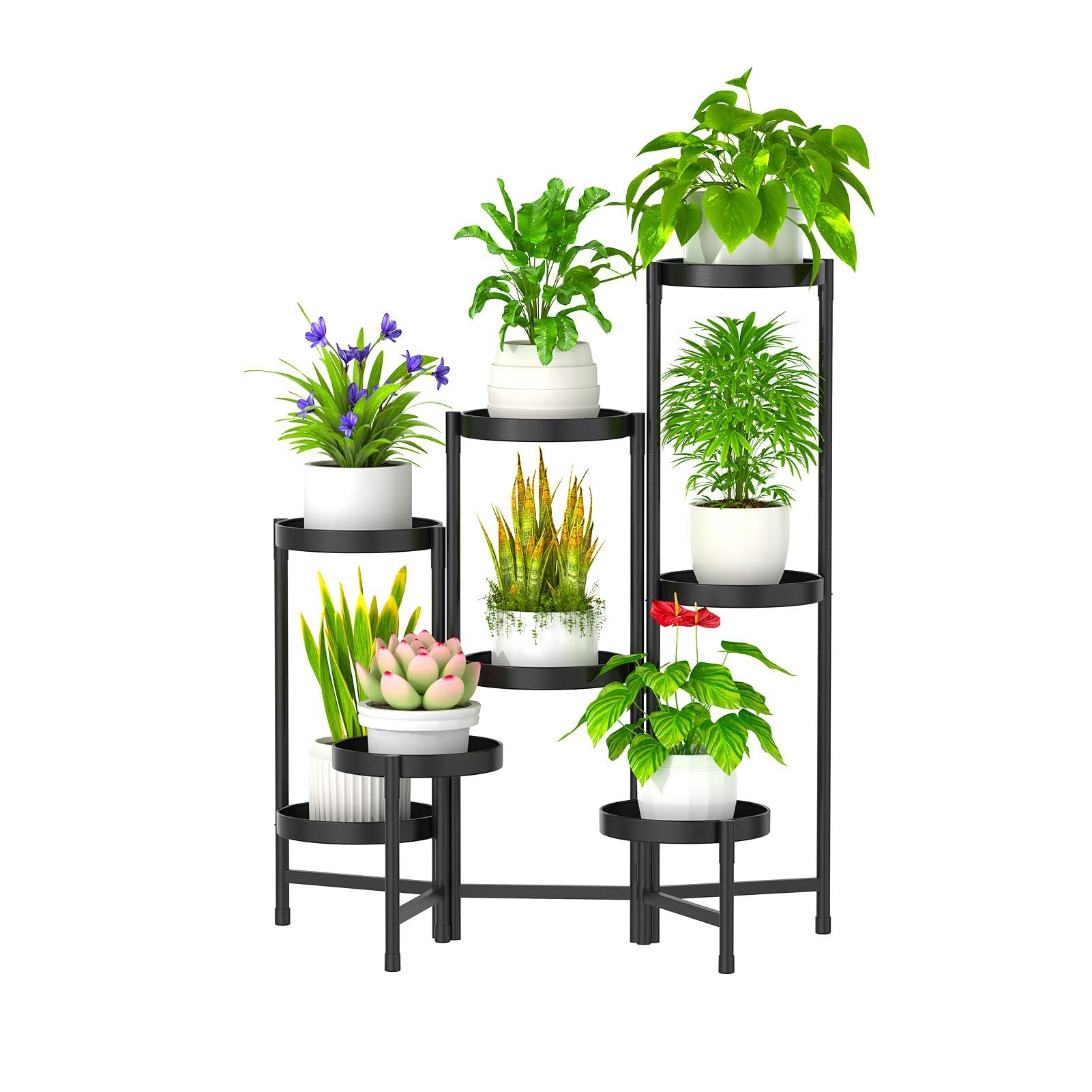 Msoesticc.dl 8 Tier Metal Plant Stand Tall Indoor Outdoor, Foldable Corner Plant Shelf for Multiple Plants, Tiered Flower Pot Stand Display Rack for Corner Balcony Garden Patio Living Room (Black)