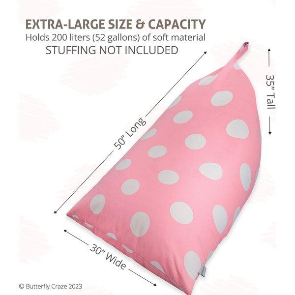 Butterfly Craze Bean Bag Chair Cover, Functional Toddler Toy Organizer, Fill with Stuffed Animals to Create a Jumbo, Comfy Floor Lounger for Boys or Girls, Stuffing Not Included, Light Pink Polka Dots 4