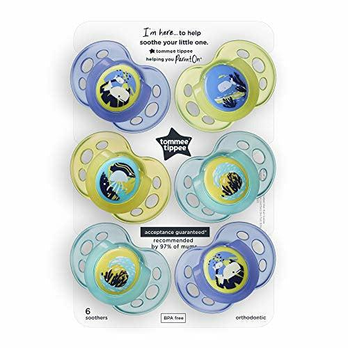 Tommee Tippee Night Time Glow in the Dark Soothers, Symmetrical Orthodontic Designed Dummy, BPA-Free Silicone, 18-36m, Pack of 6 1