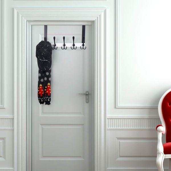 Dseap Over The Door Hook Hanger - 5 Tri Hooks, Heavy Duty Over The Door Towel Rack Coat Rack for Clothes Hat Towel, White & Black, 2 Packs 3