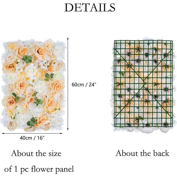 NUPTIO Flower Wall Panel for Flower Wall Backdrop, 2 Pcs 60cm X 40cm Chamapagne & White Faux Roses Artificial Flower Backdrop for Flower Wall Decor, Party Wedding Baby Shower Decor 3