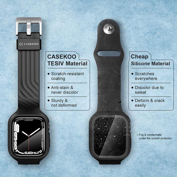 CASEKOO Compatible with Apple Watch Straps with Case 45mm/44mm, [Breathable Skin-friendly TESIV Material] [Powerful Bump Protection] Soft Shockproof Sport Bumper with Band for Series 7/6/5/4/SE, Black 4