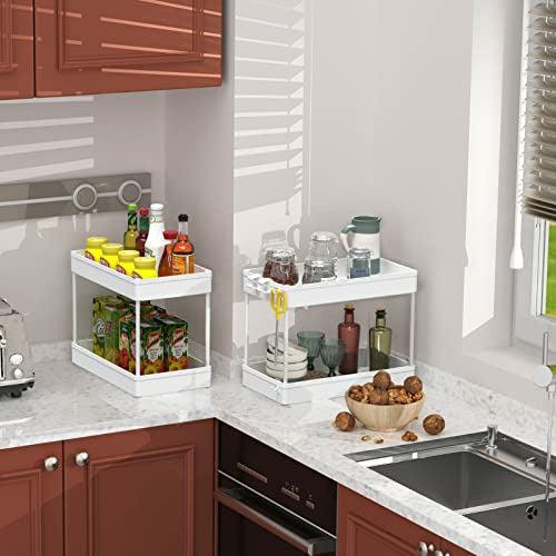 SPACEKEEPER Under Sink Organizer, 2 Tier Under Sink Storage Shelf, Under Cabinet Organizer Basket, Multi-purpose Bath Collection for Bathroom Kitchen Countertop, 40x22x31cm, White, 2 Pack 4