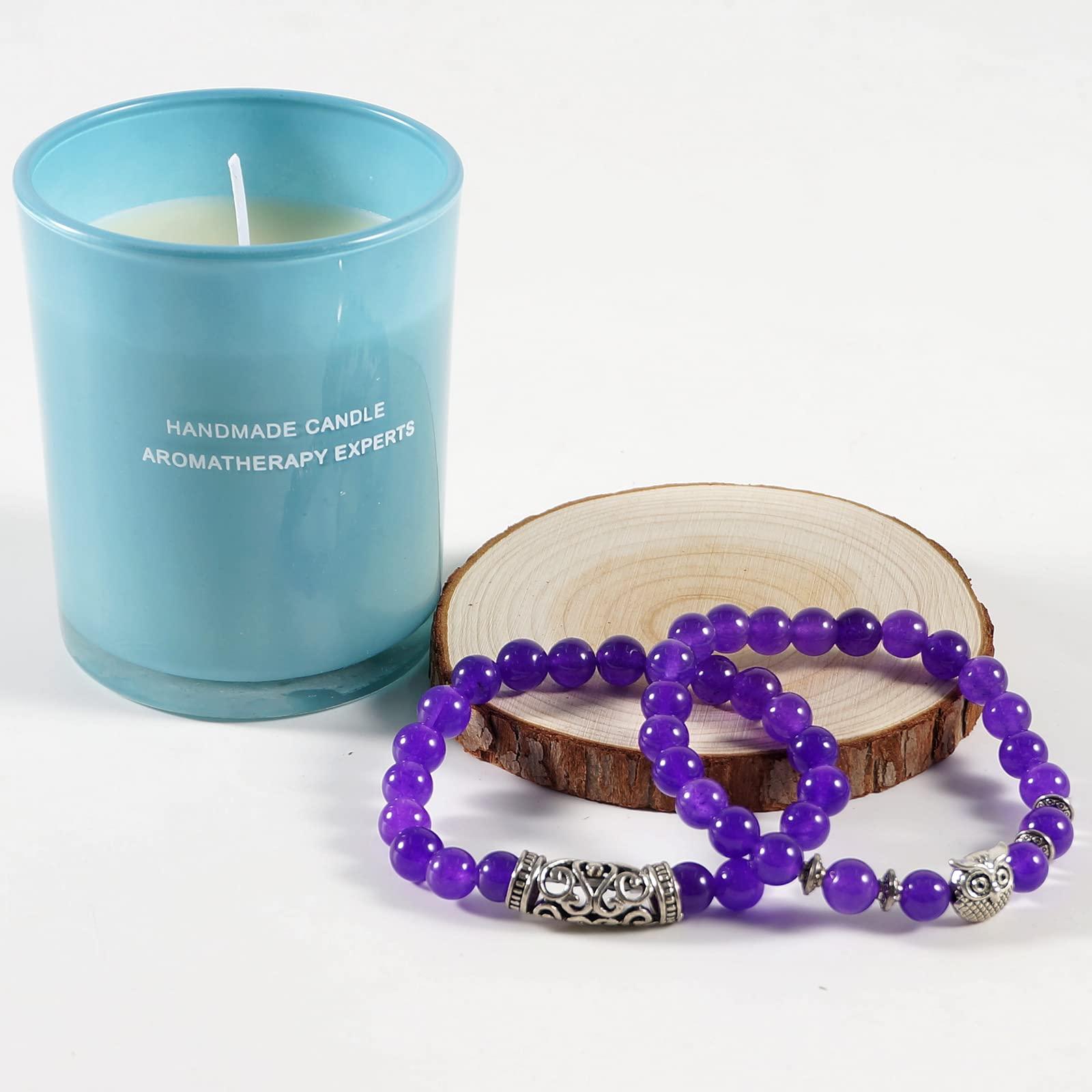 Soulnioi Scented Candle Soy Candle Aromatherapy Candle with 35 Hours Burn Time for Home Fragrance Stress Relief (Grape Scent), 2pc Amethyst Eye Lava Stone Round Bead Bracelet 1