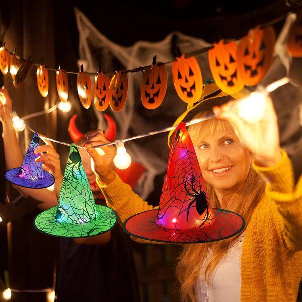 welodorir Halloween Decorations Glowing Witch Hat, 8Pcs Hanging Glowing Witch Hats Light-Emitting String Lights for Outdoor Gard Tree Yard Party Decor 2