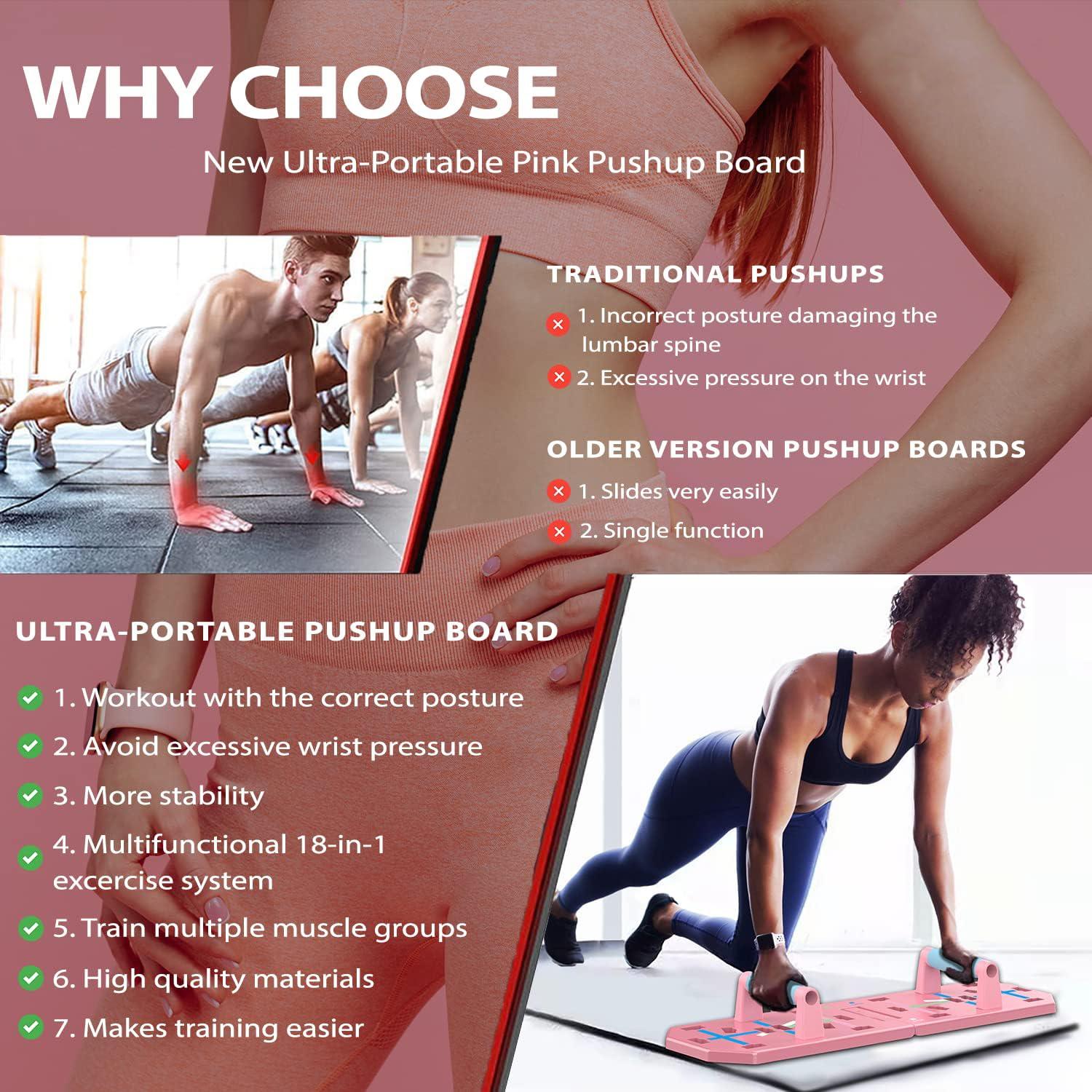 Pink Push Up Board Foldable Press Up Boards Fitness Workout Train Gym Muscle Strength Muscles Exercise Training for Men Women 3