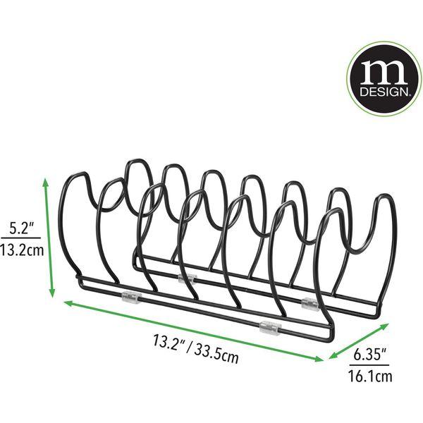 mDesign Set of 2 Pot Lid and Pan Racks - Metal Wire Rack for Cookware Storage - Freestanding Pan Stand for Pans, Pots, Lids and Crockery - Black 3