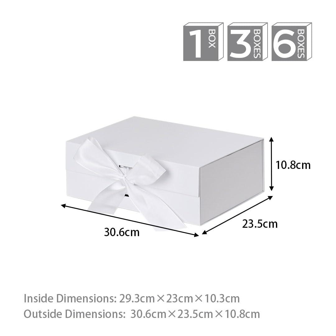 HUAPRINT Gift Box,Gift Boxes with lid 30.5x23.5x10.6 cm,White Magnetic Gift Box for presents,Folding Present Box for Gifts,birthday,Bridesmaid Proposal, Christmas,Valentines Day,pack of 3 1