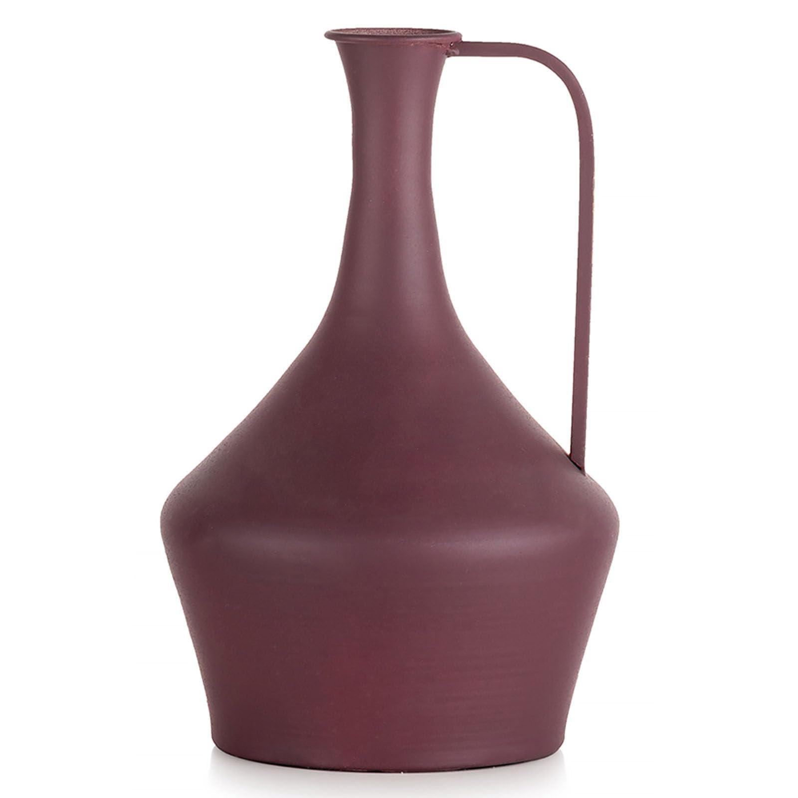 Sziqiqi Metal Pitcher Flowers Vases - 26cm Modern Vases with Handle Single Stem Vase for Table Red Morandi Matte Vases for Artificial Plants Love Gift for Mum Women Wife Sister