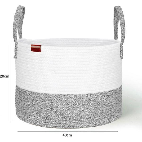 Aoohun Cotton Rope Laundry Basket, Woven Storage Baskets Collapsible Toy Hamper Storage Organiser Grey Small 40 x 28 cm 4
