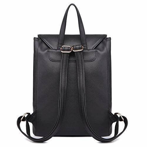 Miss Lulu Ladies Fashion PU Leather Backpack Rucksack Shoulder Bag (Black) 2