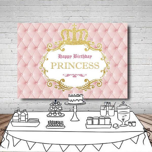 LYWYGG 8x6FT Girl Backdrop Pink Birthday Backdrop Golden Crown Backdrop Girl Birthday Photography Backdrop Photo Studio Backdrop Cake Table and Party Decoration Background CP-319 4
