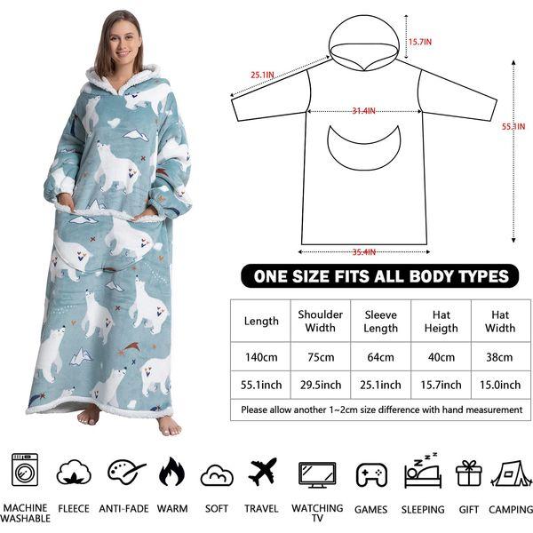 JULGIRL Lengthen Oversized Wearable Blanket Hoodie Sherpa Fleece Lining Warm Hoodie with Giant Pocket for Men Women Adults Teens 1