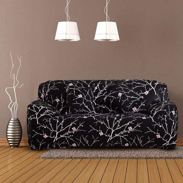 Teynewer 1-Piece Fit Stretch Sofa Cover, Sofa Slipcover Elastic Fabric Printed Pattern Chair Loveseat Couch Settee Sofa Covers Universal Fitted Furniture Cover Protector (2 Seater, Black Pattern) 4