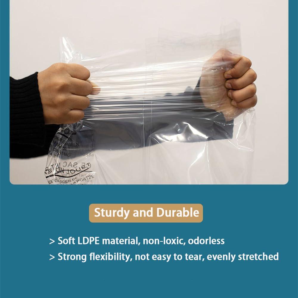 Lesibag 14” X 20” 100 Count Clear Poly Bags with Suffocation Warning for Packaging, T Shirts & Mailing - Permanent Adhesive (100 Count 14'' x 20'') 2