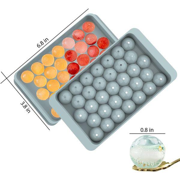 Round Ice Cube Tray with Lid & Bin Ice Ball Maker Mold for Freezer with Container Mini Circle Ice Cube Tray Making 66PCS Sphere Ice Chilling Cocktail Whiskey Tea Coffee 2 Trays 1 ice Bucket & Scoop 2
