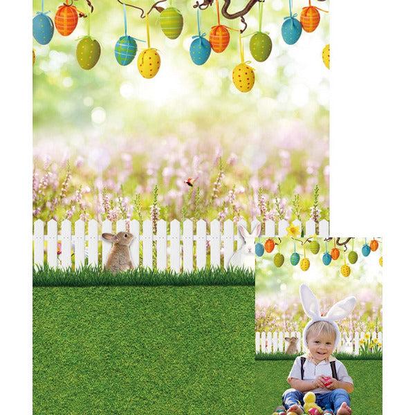 Spring Easter Background Happy Easter Backdrop Egg Bunny Green Grass Decoration Baby Shower Banner Photography Photo Supplies (6x8FT)