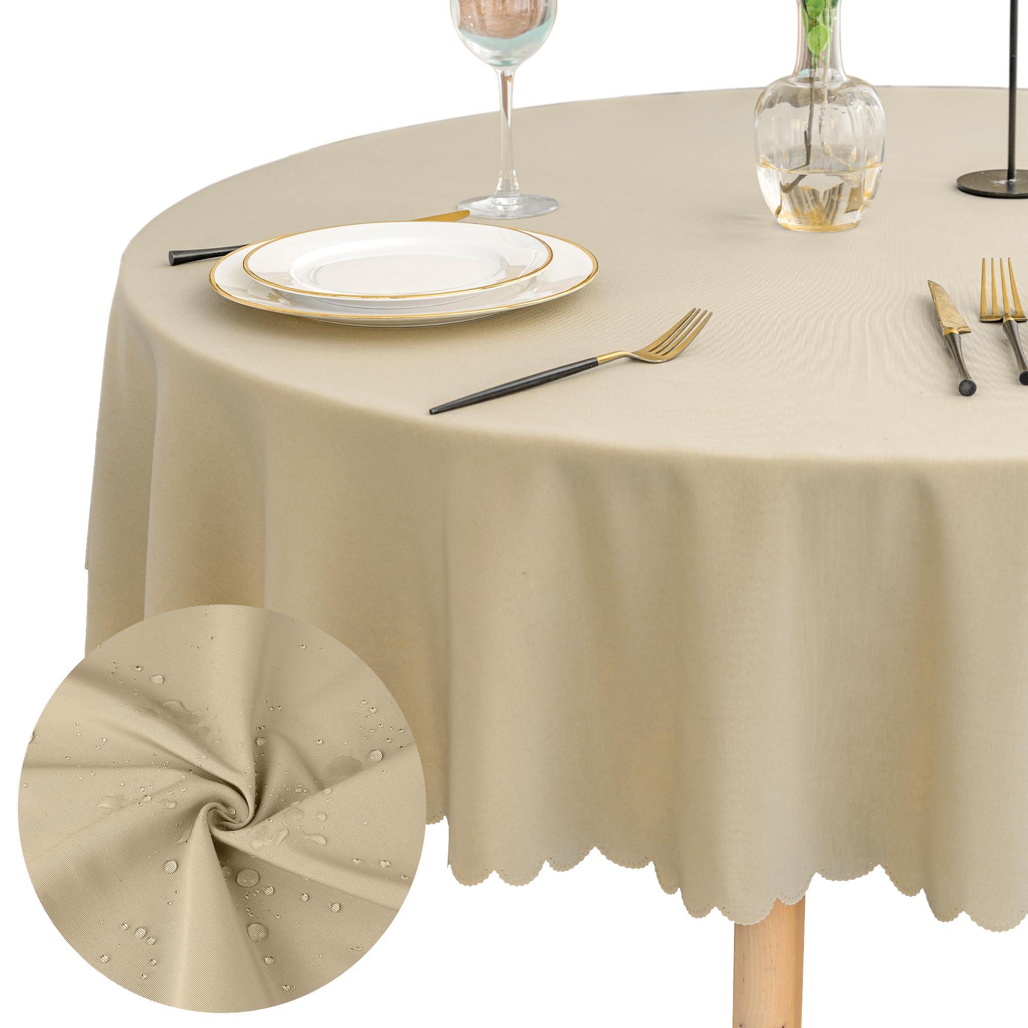 Yeahshion Rectangular Tablecloth Solid Colour Table Cover Wrinkle Resistant and Water Proof Table Cloth for Dining Room Birthday Party Tables with Scallope Edge 140 x 240cm,Khaki