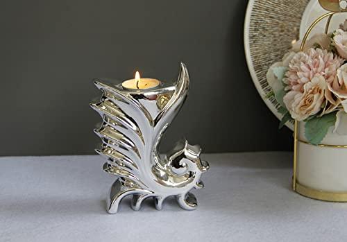 Hosoncovy Ceramic Candle Holder Decorative Tealight Candle Holder Tea Light Candle Tray Tealight Candle Stand for Home Ornament Room Decoration (Silver) 2