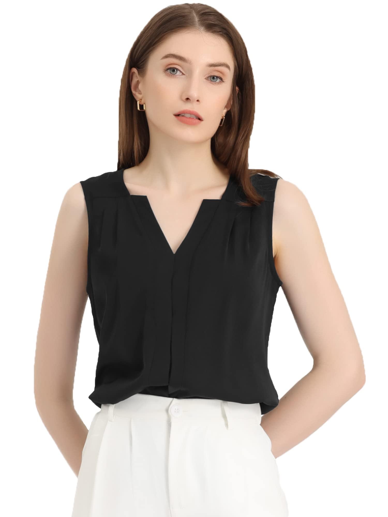 Allegra K Women's V Neck Sleeveless Top Chiffon Office Work Blouse Black M 0