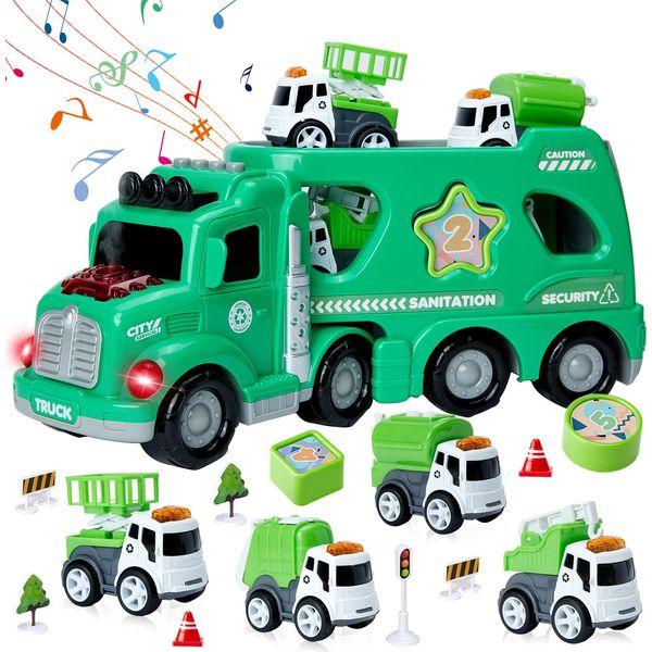 Pwtuuki Police Cars Toys, Toys for 3 4 5 6 7 8 9 Year Old Boys Girls, Transport Carrier Truck with Spray Sound & Light, Birthday for Kids 0