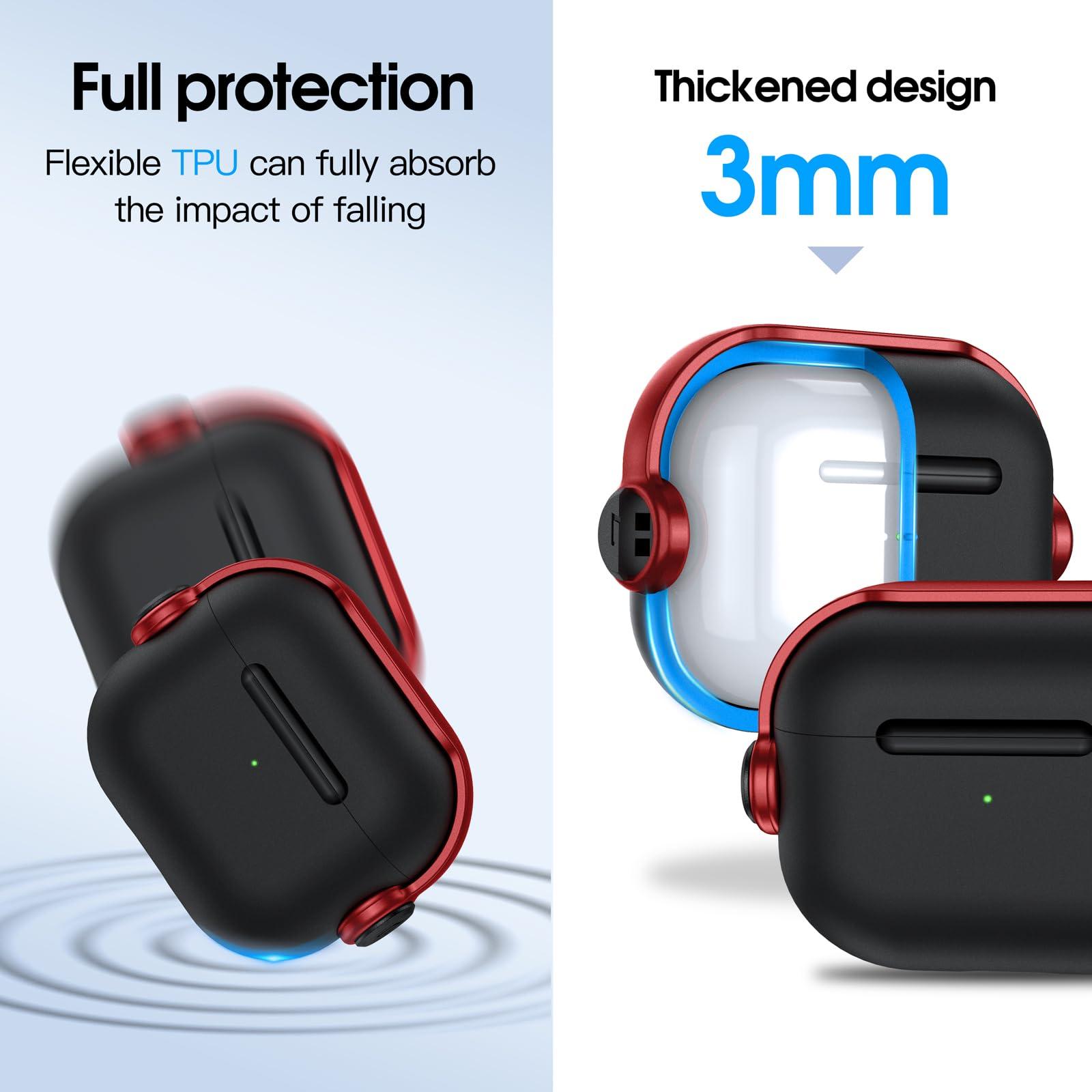 Anqrp Designed for AirPods 3 Case with Lock [Front LED Visible] [Supports Wireless Charging] Music Styling Earphone TPU + PC Protective Cover Compatible with AirPods 3rd Generation, Black Red 3